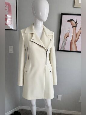 ZARA Cream Moto Jacket XS | Structured Blazer Coat | NWOT